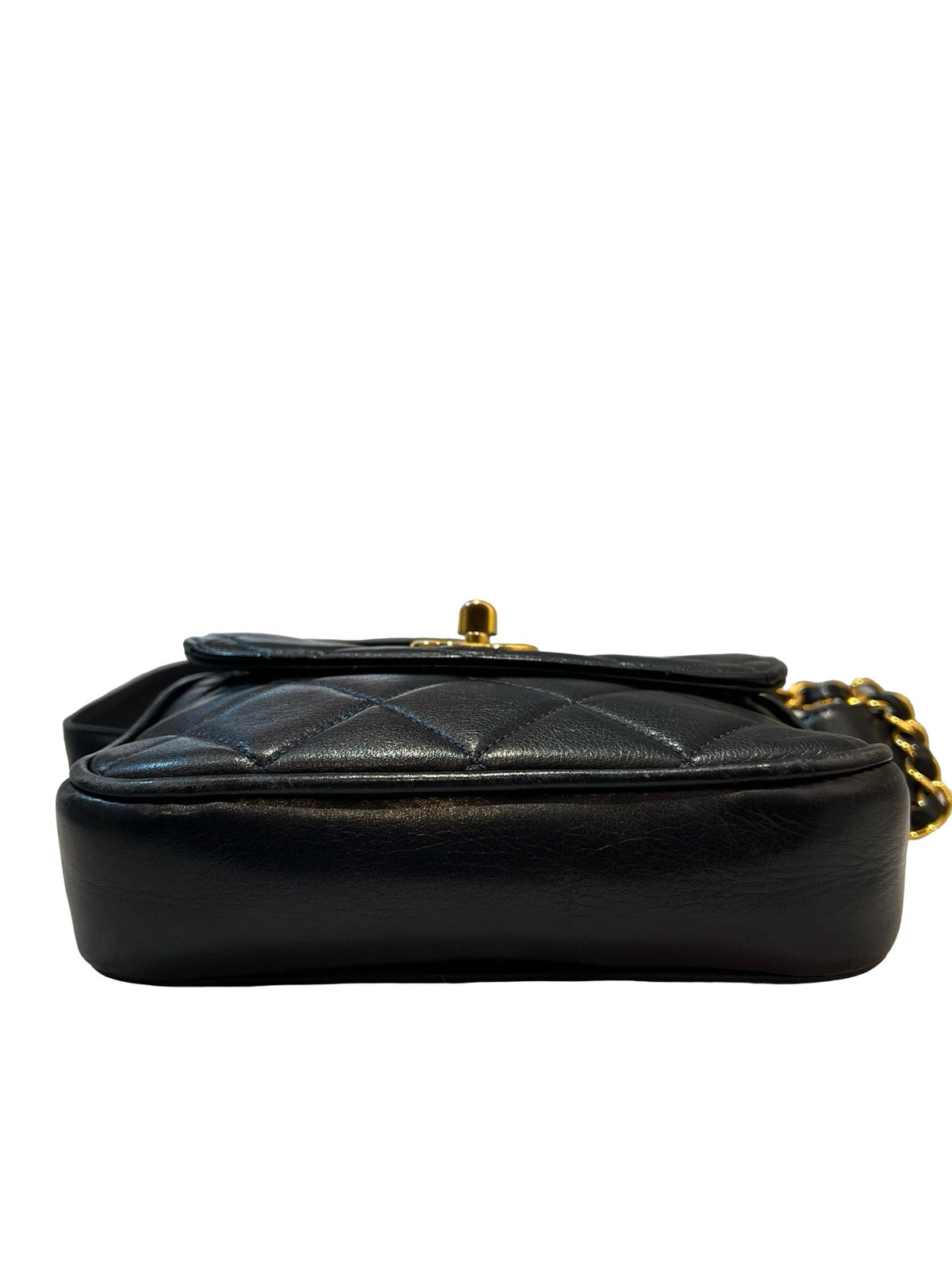 CHANEL Lambskin Quilted Belt Bag Belt Bag Black Gold Hardware Ry15