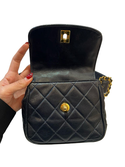 CHANEL Lambskin Quilted Belt Bag Belt Bag Black Gold Hardware Ry15