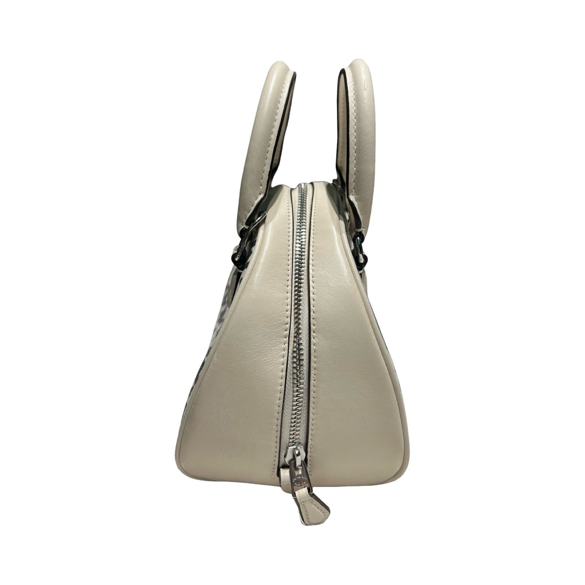COACH Coated Canvas Mini Rowan Satchel Handbag Cream and Black Silver Hardware Co83