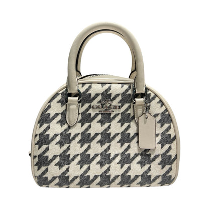 COACH Coated Canvas Mini Rowan Satchel Handbag Cream and Black Silver Hardware Co83