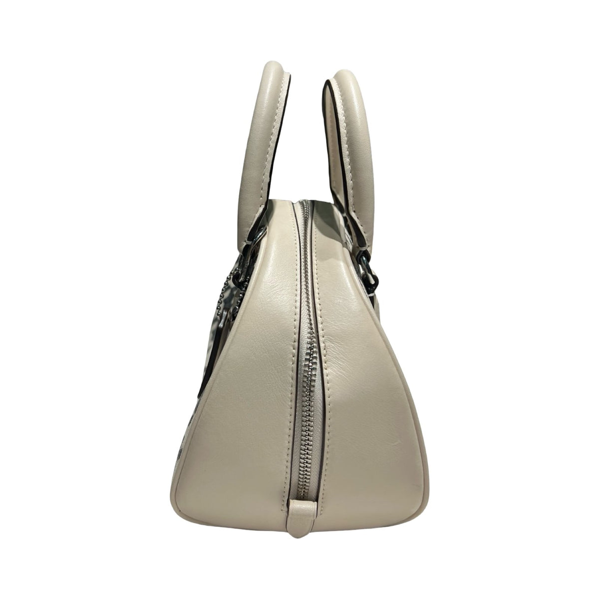 COACH Coated Canvas Mini Rowan Satchel Handbag Cream and Black Silver Hardware Co83