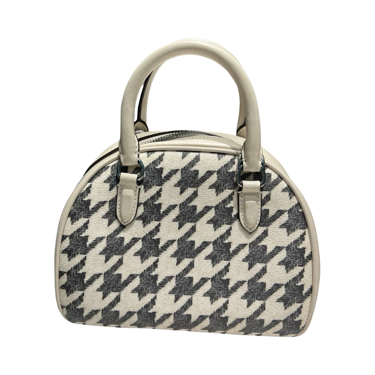 COACH Coated Canvas Mini Rowan Satchel Handbag Cream and Black Silver Hardware Co83
