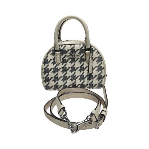 COACH Coated Canvas Mini Rowan Satchel Handbag Cream and Black Silver Hardware Co83