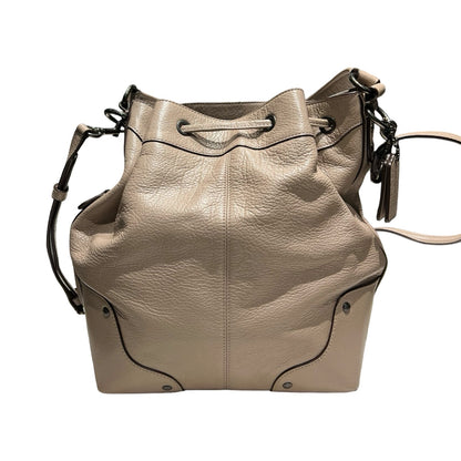 COACH Pebbled Leather Charlie Bucket Bag Shoulder Bag Taupe Silver Hardware Co51