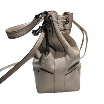 COACH Pebbled Leather Charlie Bucket Bag Shoulder Bag Taupe Silver Hardware Co51