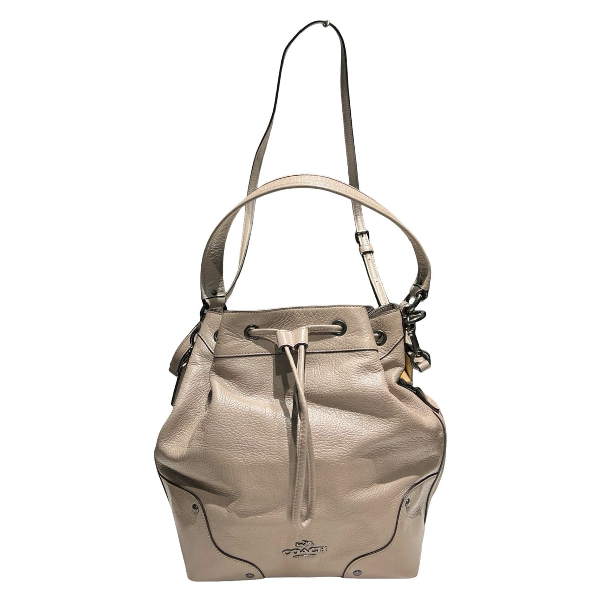 COACH Pebbled Leather Charlie Bucket Bag Shoulder Bag Taupe Silver Hardware Co51