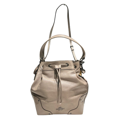 COACH Pebbled Leather Charlie Bucket Bag Shoulder Bag Taupe Silver Hardware Co51
