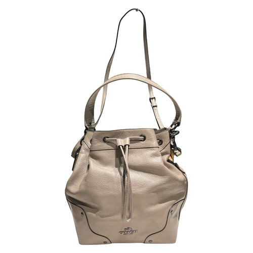 COACH Pebbled Leather Charlie Bucket Bag Shoulder Bag Taupe Silver Hardware Co51