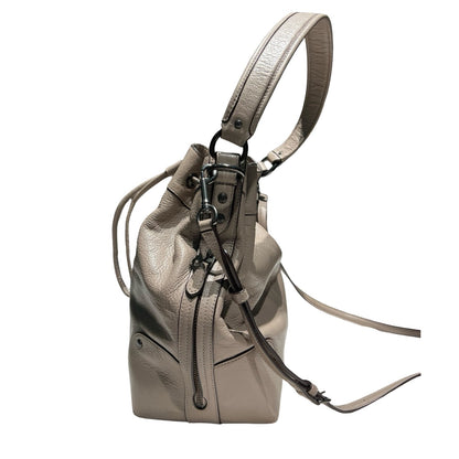 COACH Pebbled Leather Charlie Bucket Bag Shoulder Bag Taupe Silver Hardware Co51