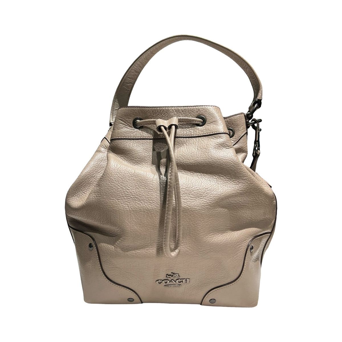 COACH Pebbled Leather Charlie Bucket Bag Shoulder Bag Taupe Silver Hardware Co51