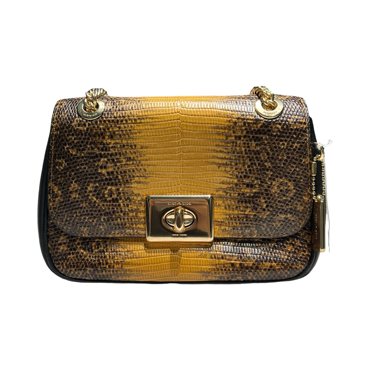 COACH Leather Turnlock Shoulder Bag Shoulder Bag Brown, Black, Gold Gold Hardware Co50