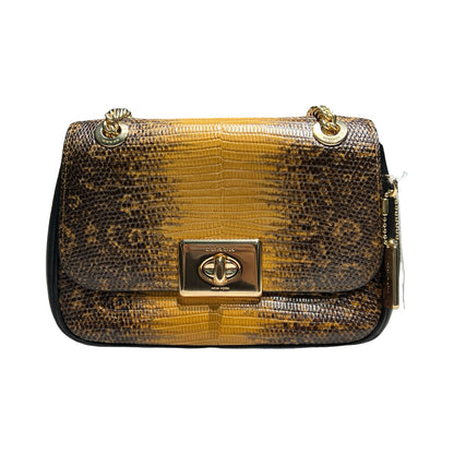 COACH Leather Turnlock Shoulder Bag Shoulder Bag Brown, Black, Gold Gold Hardware Co50