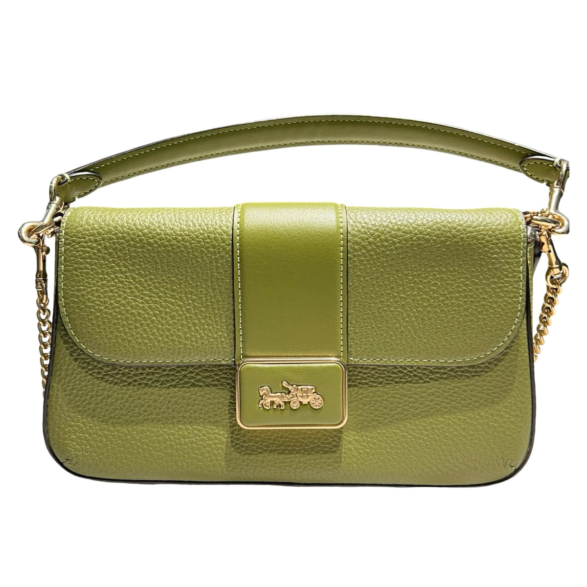 COACH Pebble Grain Cassie Crossbody 19 Shoulder Bag Green Gold Hardware Co82