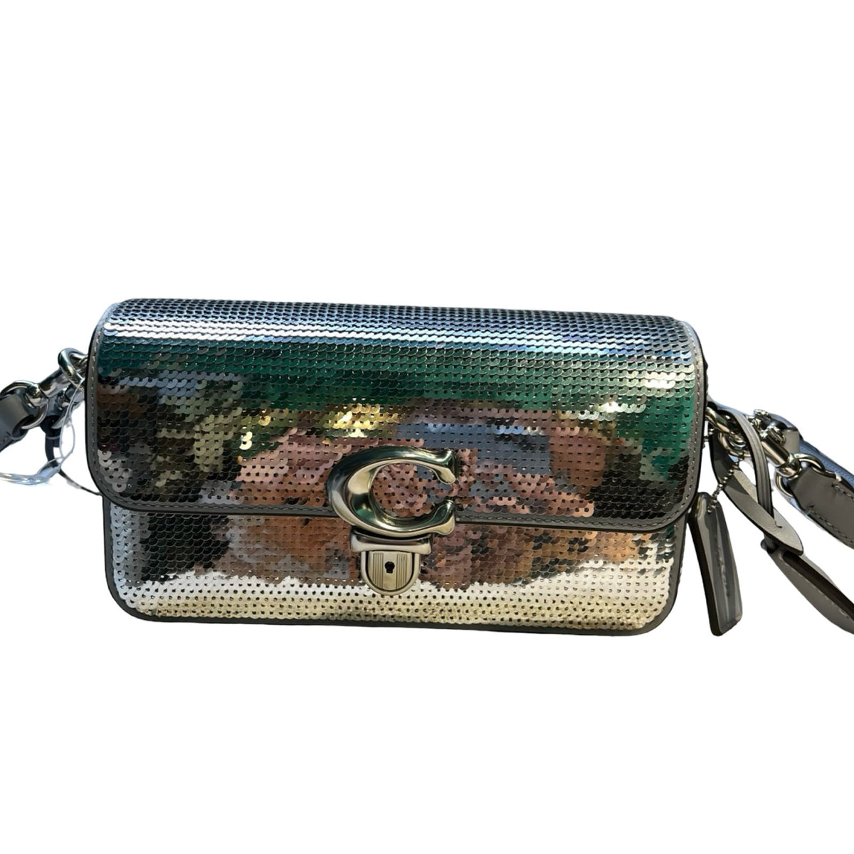 COACH Sequin Swinger 20 Shoulder Bag Silver Silver Hardware Co60