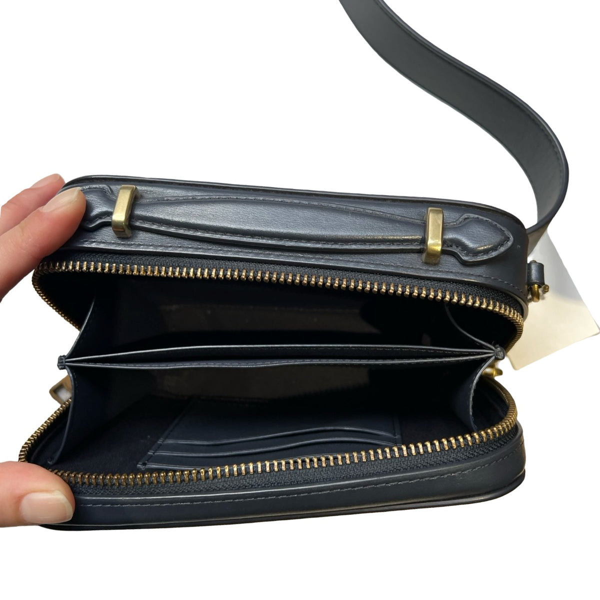 COACH Signature Canvas, Leather Dempsey Camera Bag In Signature Canvas Belt Bag Black, Tan Gold Hardware Co84