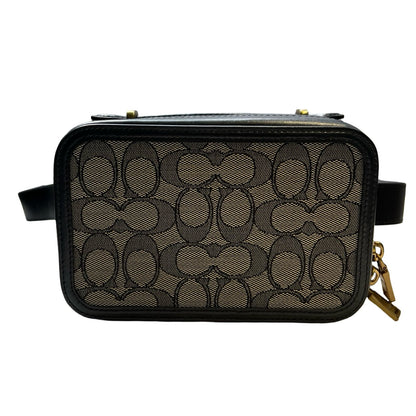 COACH Signature Canvas, Leather Dempsey Camera Bag In Signature Canvas Belt Bag Black, Tan Gold Hardware Co84