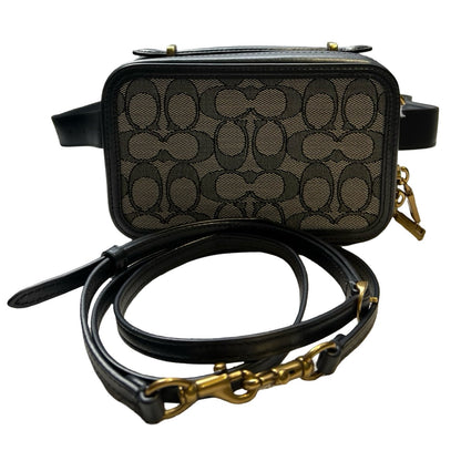 COACH Signature Canvas, Leather Dempsey Camera Bag In Signature Canvas Belt Bag Black, Tan Gold Hardware Co84
