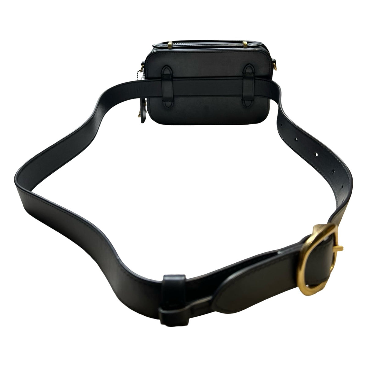 COACH Signature Canvas, Leather Dempsey Camera Bag In Signature Canvas Belt Bag Black, Tan Gold Hardware Co84