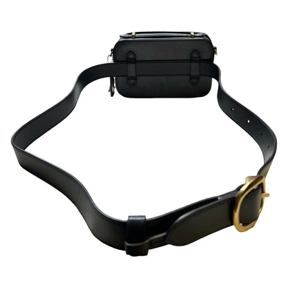 COACH Signature Canvas, Leather Dempsey Camera Bag In Signature Canvas Belt Bag Black, Tan Gold Hardware Co84
