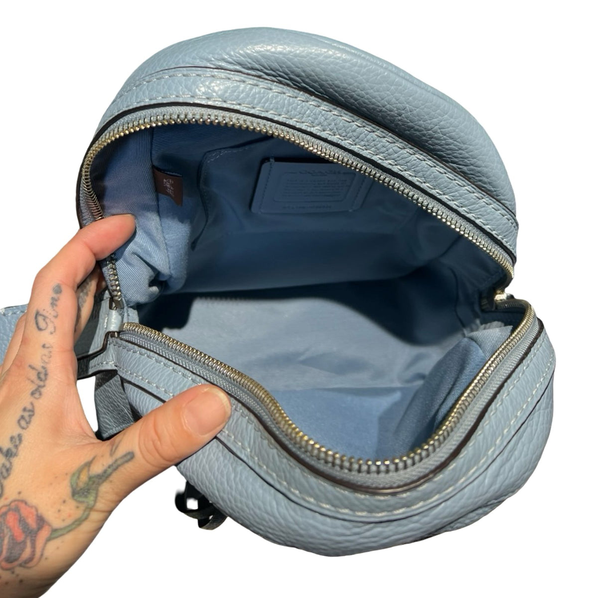 COACH Pebbled Leather Mini Backpack Backpack Light Blue Silver Hardware Co65