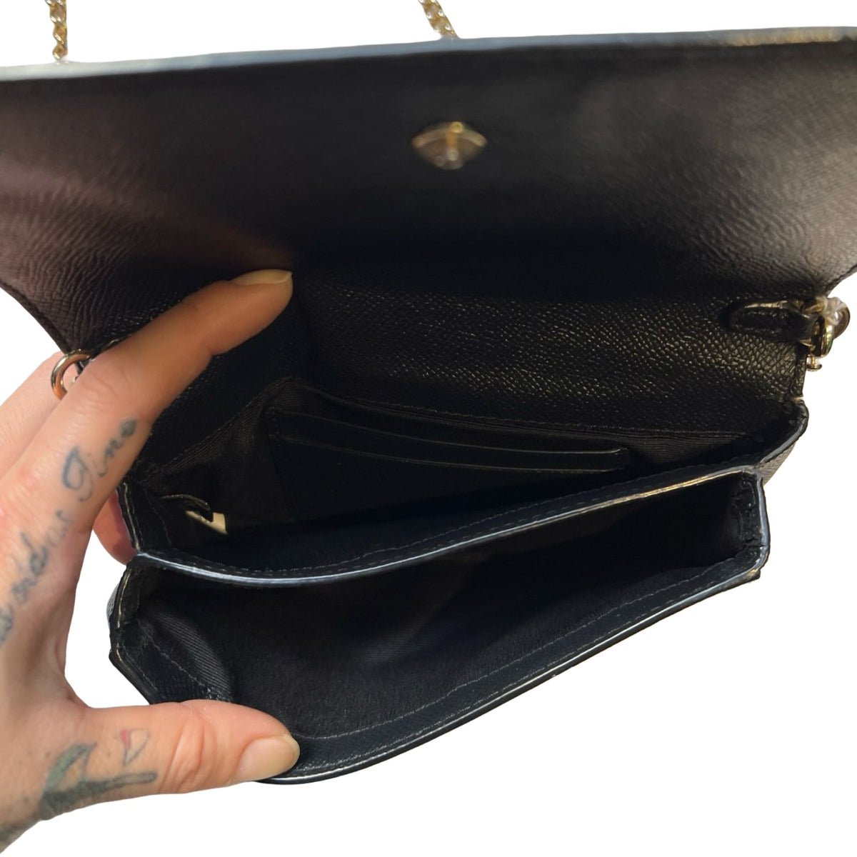 COACH Crossgrain Wallet On Chain Mini Shoulder Bag Black Gold Hardware Co61