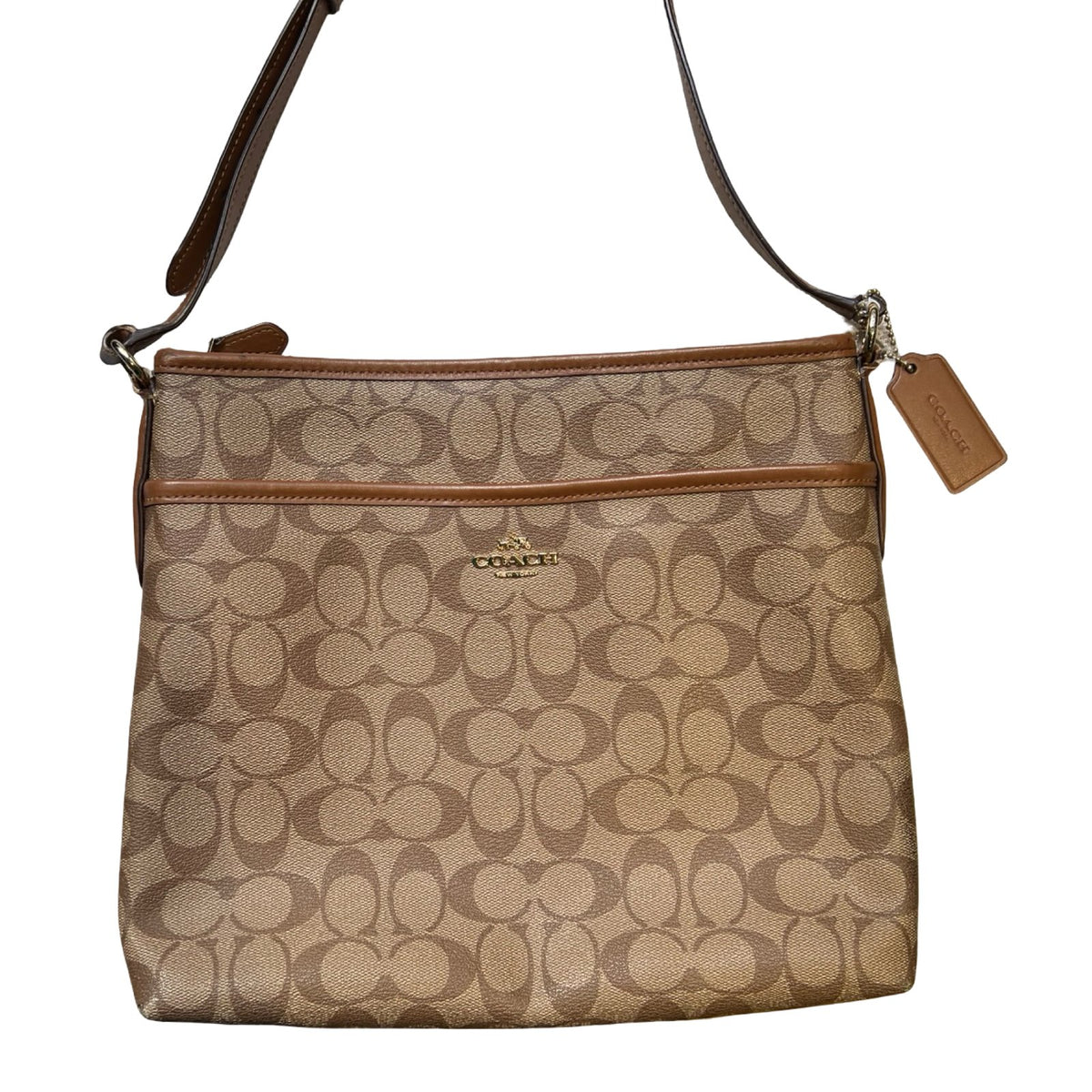 COACH Signature Coated Canvas Signature Crossbody Bag Crossbody Bag Brown Gold Hardware Co43