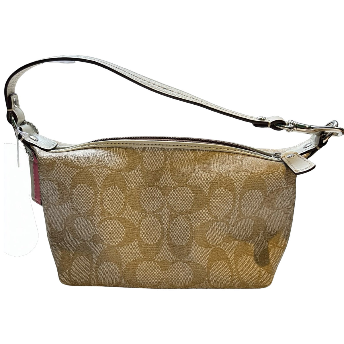 COACH Signature Canvas Signature Canvas Small Wristlet Wristlet Beige, Pink, White Silver Hardware Co70