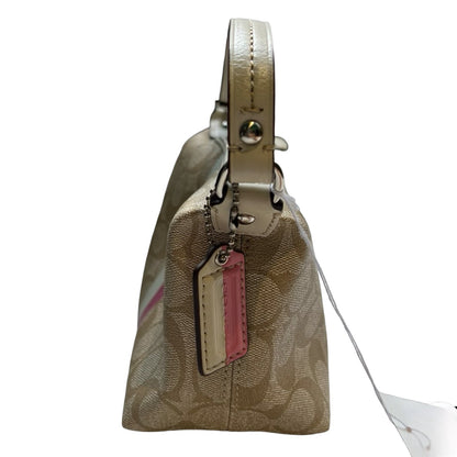 COACH Signature Canvas Signature Canvas Small Wristlet Wristlet Beige, Pink, White Silver Hardware Co70