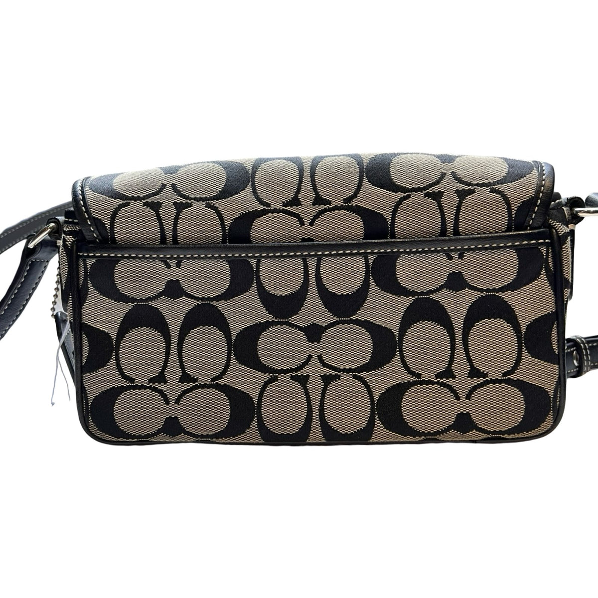 COACH Canvas, Leather Signature C Flap Crossbody Bag Shoulder Bag Black, Grey Silver Hardware Co55