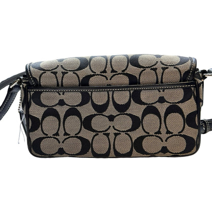 COACH Canvas, Leather Signature C Flap Crossbody Bag Shoulder Bag Black, Grey Silver Hardware Co55