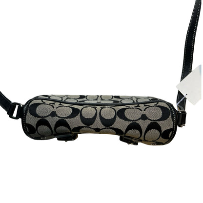 COACH Canvas, Leather Signature C Flap Crossbody Bag Shoulder Bag Black, Grey Silver Hardware Co55