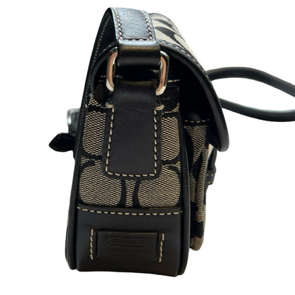 COACH Canvas, Leather Signature C Flap Crossbody Bag Shoulder Bag Black, Grey Silver Hardware Co55
