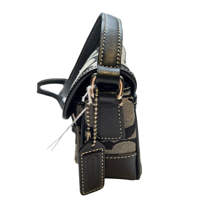 COACH Canvas, Leather Signature C Flap Crossbody Bag Shoulder Bag Black, Grey Silver Hardware Co55