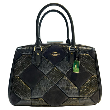 COACH Patchwork Leather & Suede Patchwork Satchel Handbag Handbag Navy Blue Gold Hardware Co64