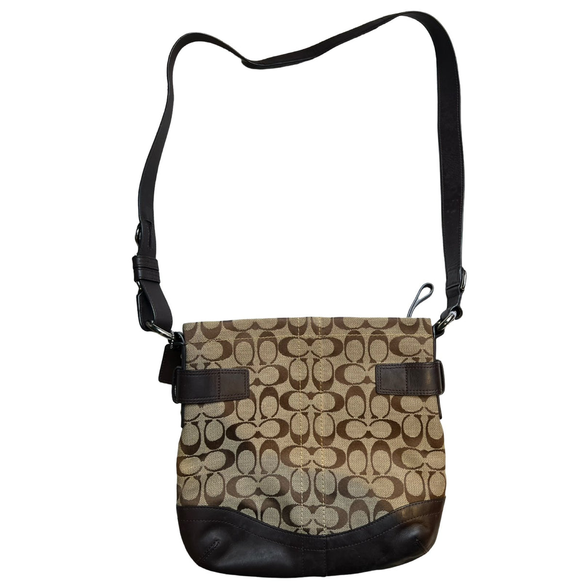 COACH Signature Canvas, Leather Signature Canvas Shoulder Bag with Buckle Detail Shoulder Bag Brown, Dark Brown Silver Hardware Co54