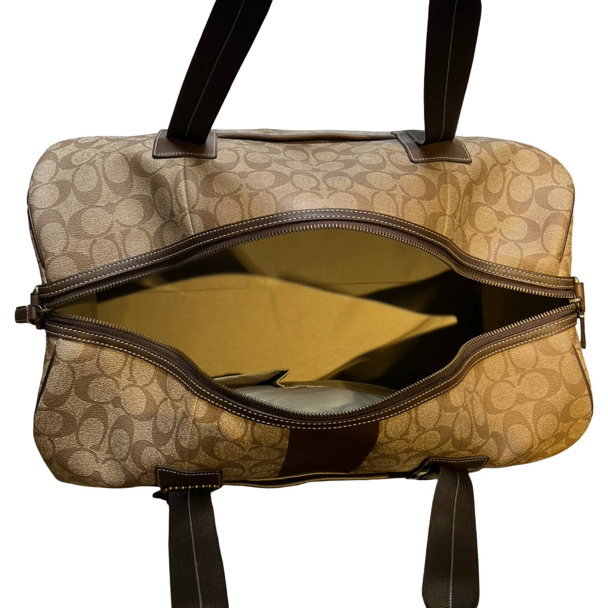 COACH Signature C Canvas Duffle Bag Brown, Tan Gold Hardware Co45