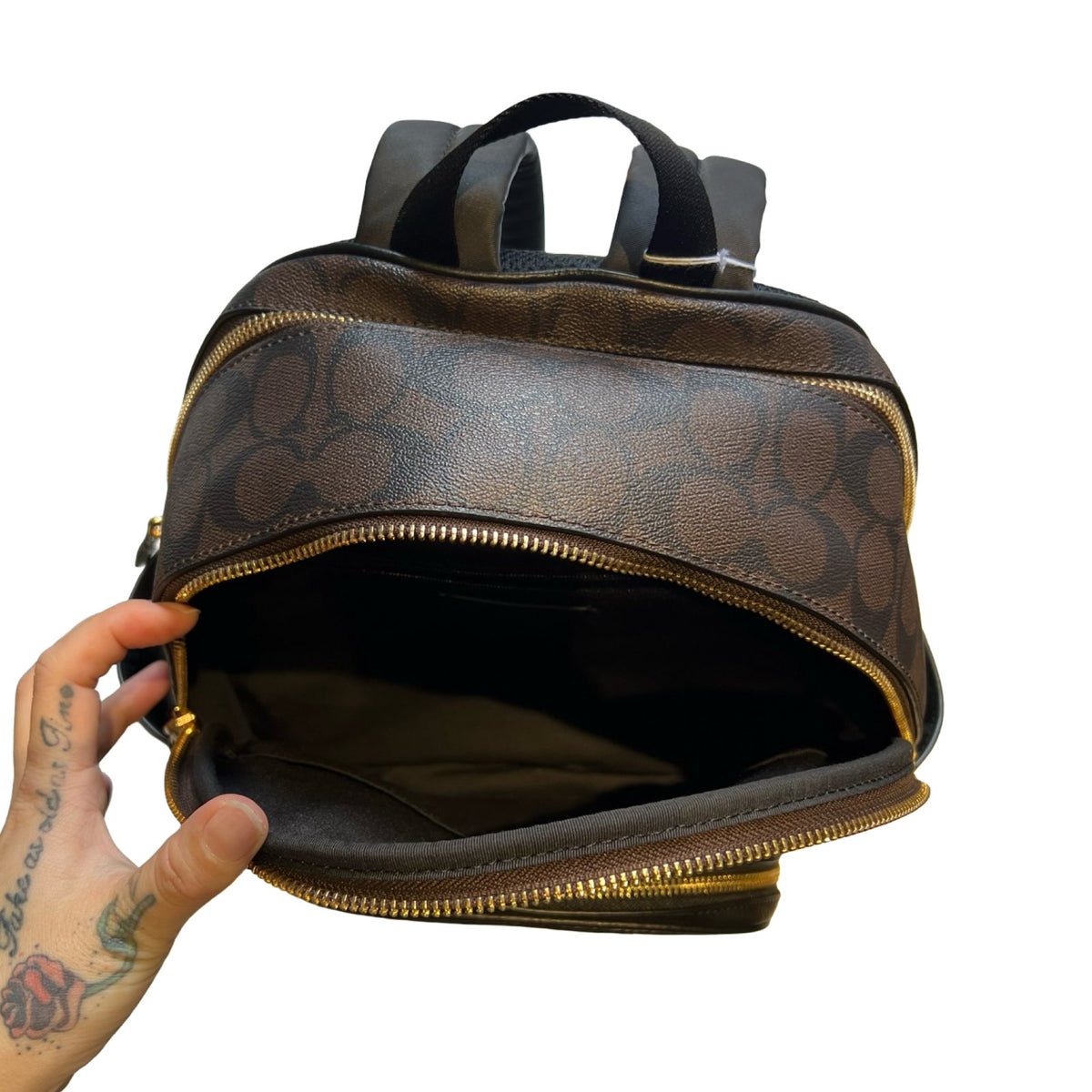 COACH Signature Canvas, Leather Backpack Backpack Brown, Black Gold Hardware Co74