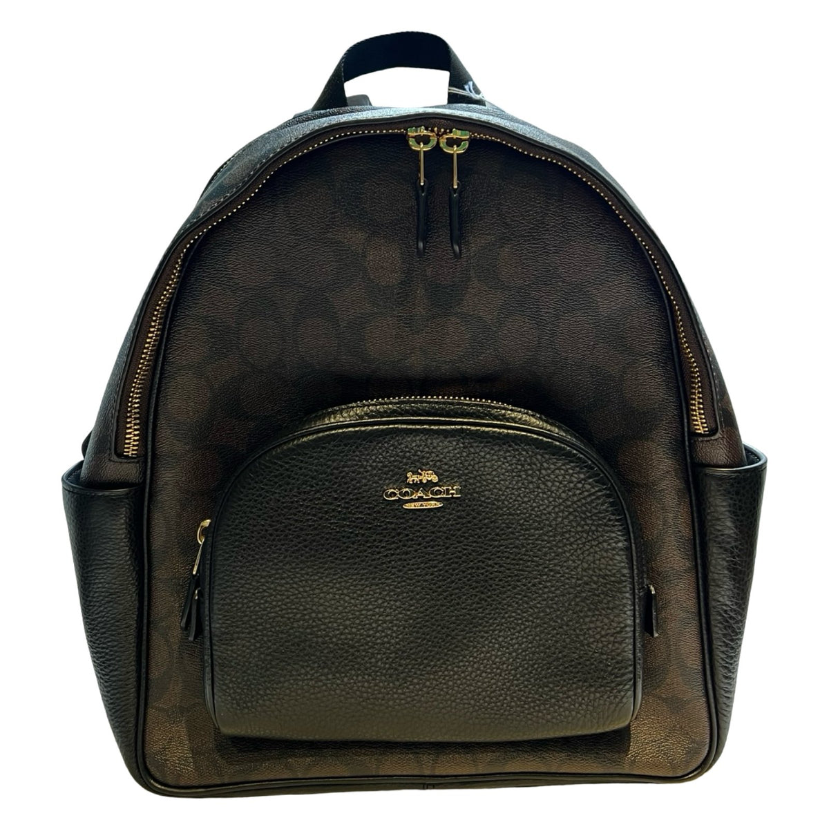 COACH Signature Canvas, Leather Backpack Backpack Brown, Black Gold Hardware Co74