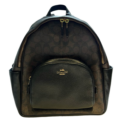 COACH Signature Canvas, Leather Backpack Backpack Brown, Black Gold Hardware Co74