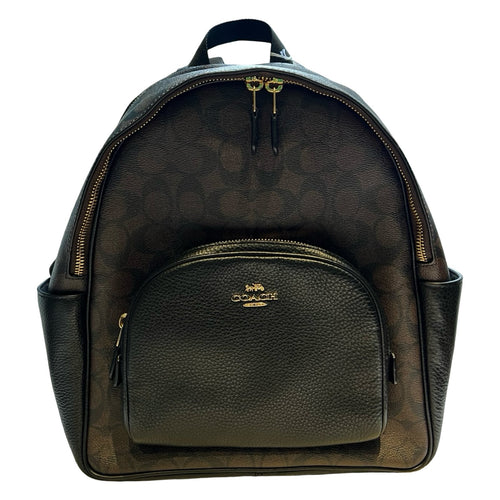 COACH Signature Canvas, Leather Backpack Backpack Brown, Black Gold Hardware Co74