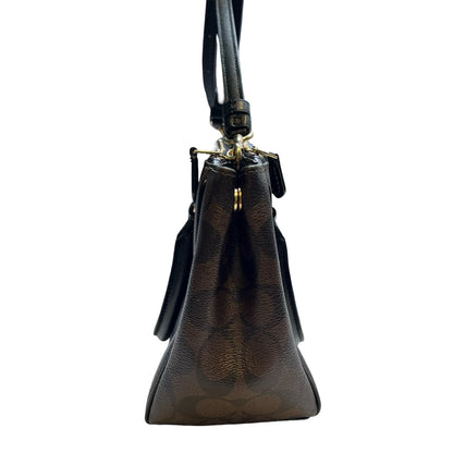 COACH Signature Canvas Mini Satchel Handbag Brown, Black Gold Hardware Co85