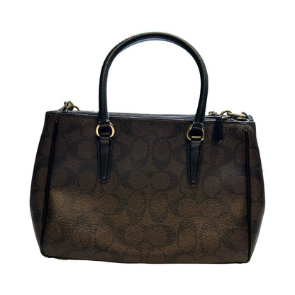 COACH Signature Canvas Mini Satchel Handbag Brown, Black Gold Hardware Co85