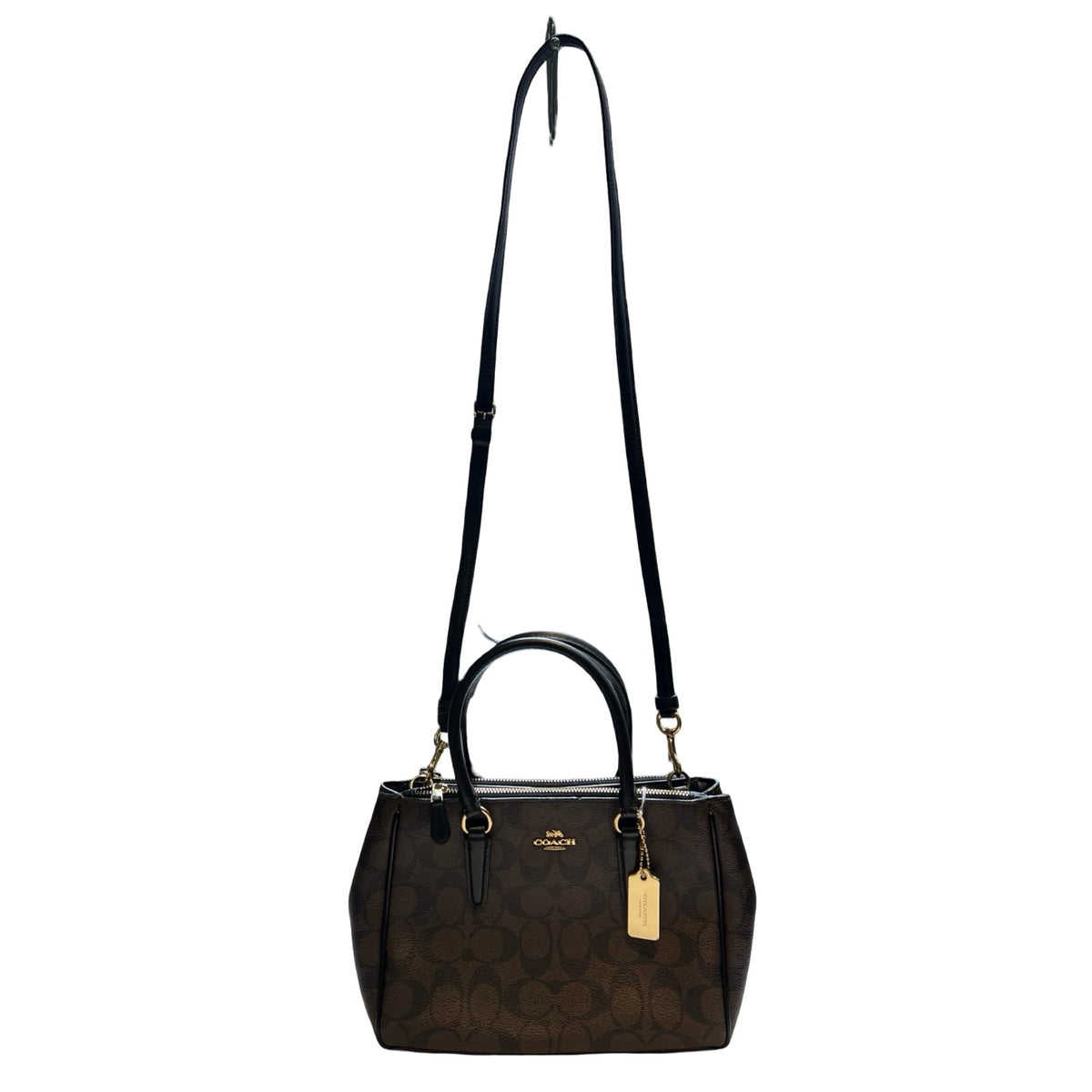 COACH Signature Canvas Mini Satchel Handbag Brown, Black Gold Hardware Co85