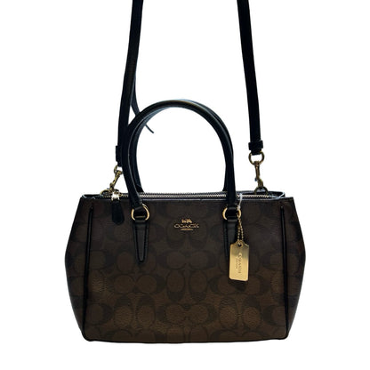 COACH Signature Canvas Mini Satchel Handbag Brown, Black Gold Hardware Co85