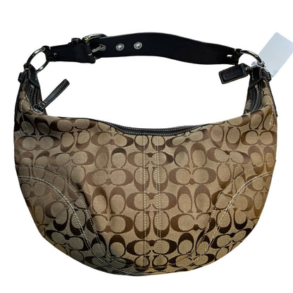 COACH Canvas Signature Ergo Hobo Bag Shoulder Bag Khaki and Brown Silver Hardware Co93