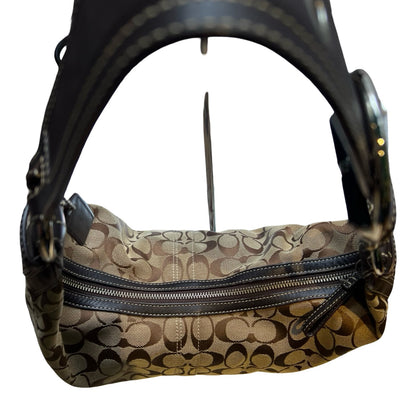 COACH Canvas Signature Ergo Hobo Bag Shoulder Bag Khaki and Brown Silver Hardware Co93
