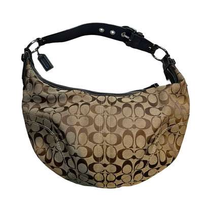 COACH Canvas Signature Ergo Hobo Bag Shoulder Bag Khaki and Brown Silver Hardware Co93
