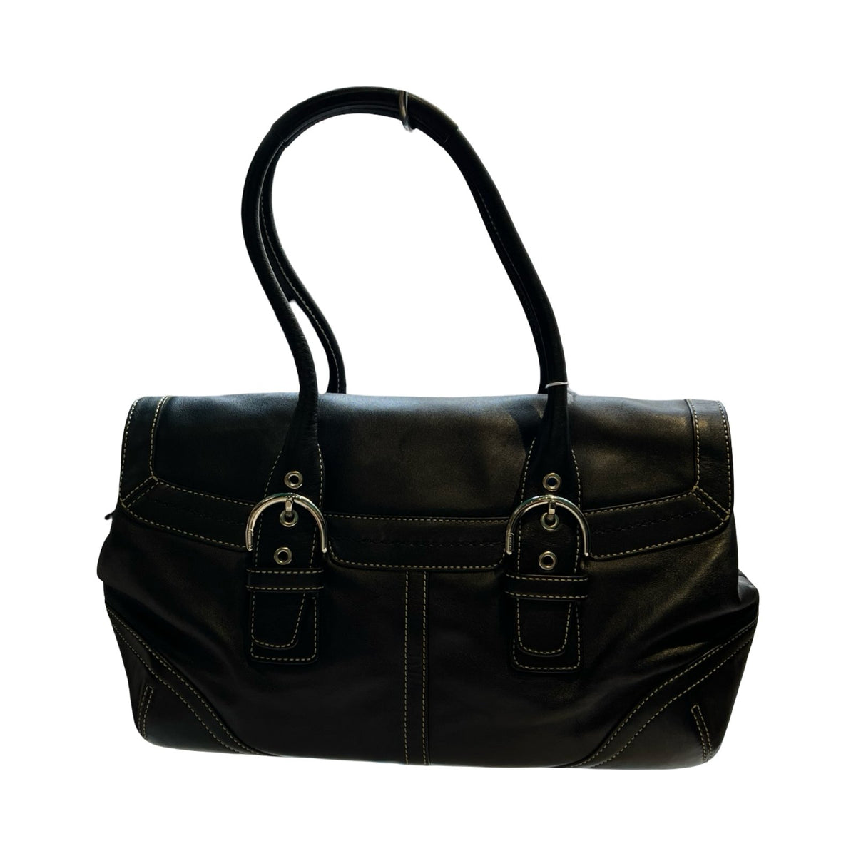 COACH Leather Satchel Handbag Black Silver Hardware Co79