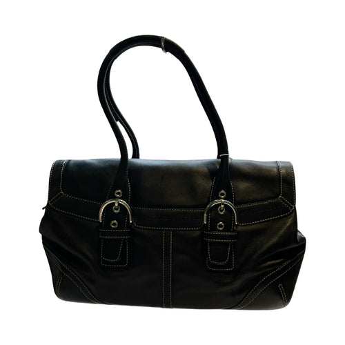 COACH Leather Satchel Handbag Black Silver Hardware Co79