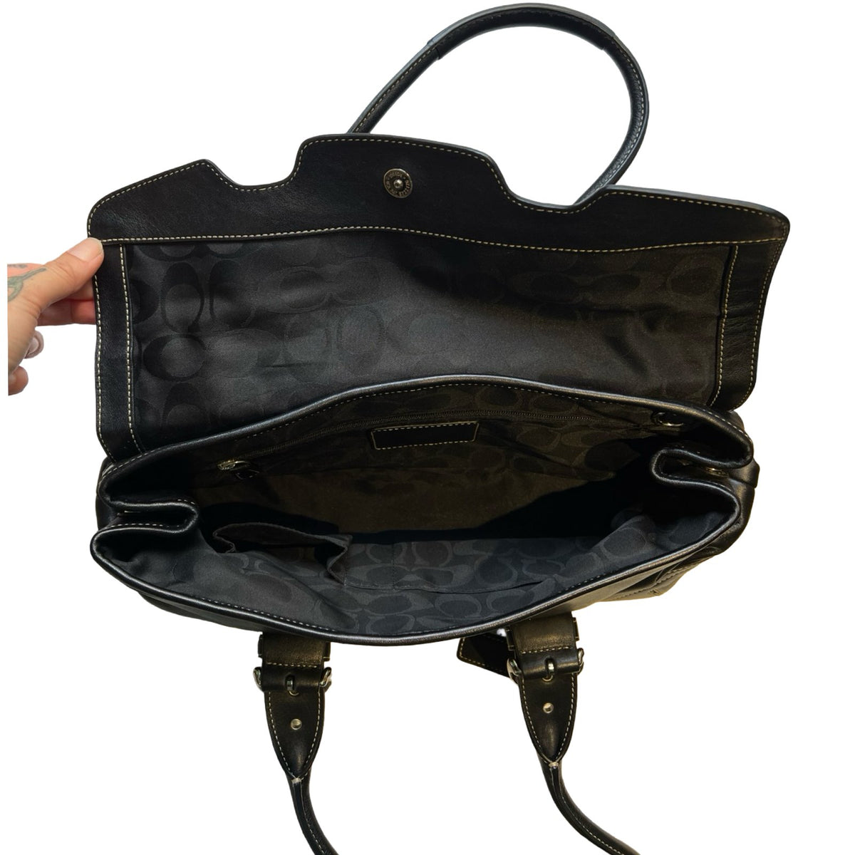 COACH Leather Satchel Handbag Black Silver Hardware Co79
